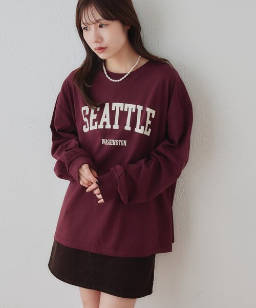 DISCOAT(ディスコート)の「【Enlude】カレッジロゴロンT《ユニセックス》(Tシャツ/カットソー・レディース・オフホワイト/チャコールグレー/バーガンディー・LARGE/MEDIUM)」の1枚目の写真