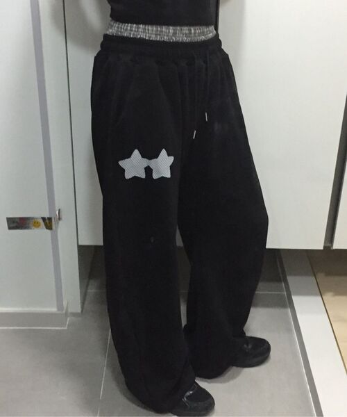 FUZZY SCAN（ファジスキャン）の「チェックレイヤード カーブドバルーンパンツ 3色（スウェットパンツ・レディース・ライトグレー/ブラック/ネイビー・ONE SIZE）」の13枚目の写真