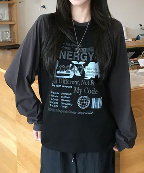 VIVID LADY(ビビッドレディー)の「配色ラグラン グラフィックプリントロンT(Tシャツ/カットソー・レディース・ブラック/ミント/ブルー/イエロー・FREE)」の2枚目の写真