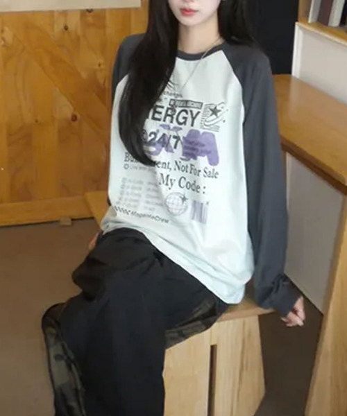 VIVID LADY(ビビッドレディー)の「配色ラグラン グラフィックプリントロンT(Tシャツ/カットソー・レディース・ブラック/ミント/ブルー/イエロー・FREE)」の19枚目の写真