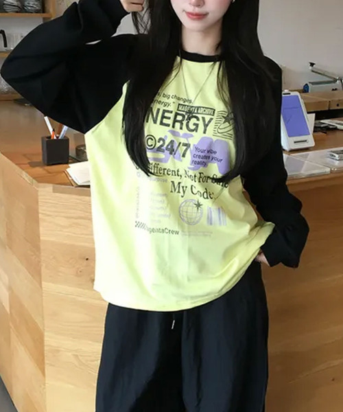 VIVID LADY(ビビッドレディー)の「配色ラグラン グラフィックプリントロンT(Tシャツ/カットソー・レディース・ブラック/ミント/ブルー/イエロー・FREE)」の13枚目の写真