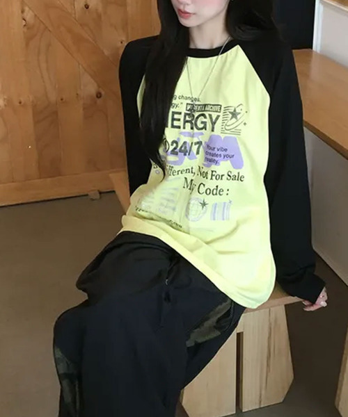 VIVID LADY(ビビッドレディー)の「配色ラグラン グラフィックプリントロンT(Tシャツ/カットソー・レディース・ブラック/ミント/ブルー/イエロー・FREE)」の15枚目の写真