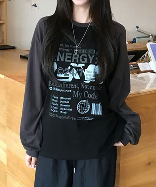 VIVID LADY(ビビッドレディー)の「配色ラグラン グラフィックプリントロンT(Tシャツ/カットソー・レディース・ブラック/ミント/ブルー/イエロー・FREE)」の18枚目の写真