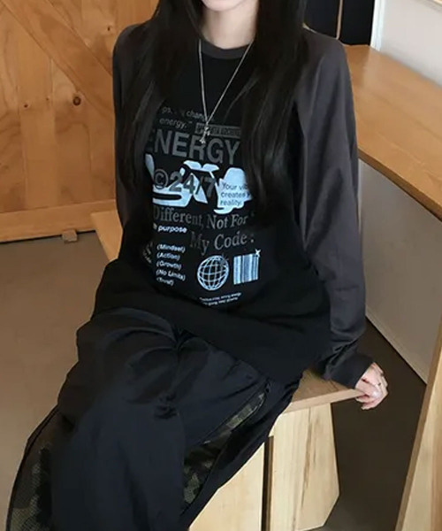 VIVID LADY(ビビッドレディー)の「配色ラグラン グラフィックプリントロンT(Tシャツ/カットソー・レディース・ブラック/ミント/ブルー/イエロー・FREE)」の7枚目の写真
