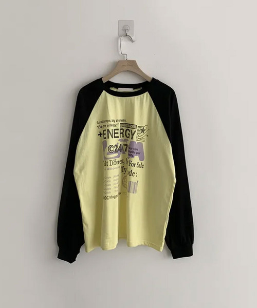 VIVID LADY(ビビッドレディー)の「配色ラグラン グラフィックプリントロンT(Tシャツ/カットソー・レディース・ブラック/ミント/ブルー/イエロー・FREE)」の5枚目の写真