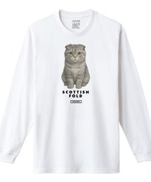 Moftique（モフティック） 長袖Tシャツ スコティッシュフォールド 猫 キャット ペット アニマル プリント 袖リブ ロンT トップス レディース