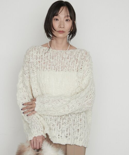 LOUNGEDRESS(ラウンジドレス)の「《前後着用可》ハンド2WAYニット(ニット/セーター・レディース・パープル/ピンク/オフホワイト・FREE)」の7枚目の写真