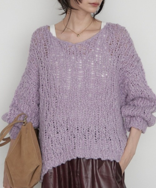 LOUNGEDRESS(ラウンジドレス)の「《前後着用可》ハンド2WAYニット(ニット/セーター・レディース・パープル/ピンク/オフホワイト・FREE)」の2枚目の写真
