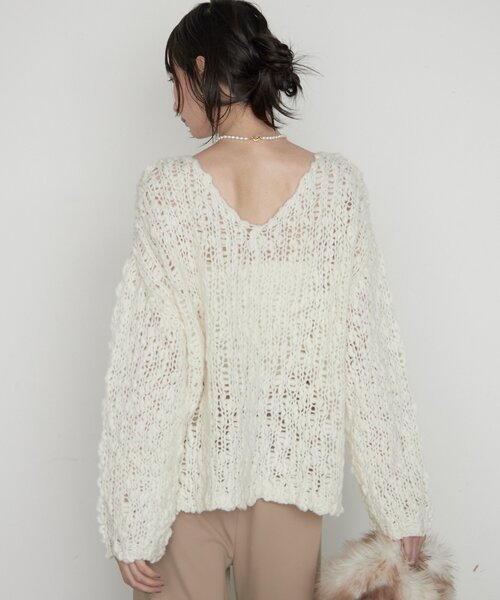 LOUNGEDRESS(ラウンジドレス)の「《前後着用可》ハンド2WAYニット(ニット/セーター・レディース・パープル/ピンク/オフホワイト・FREE)」の4枚目の写真