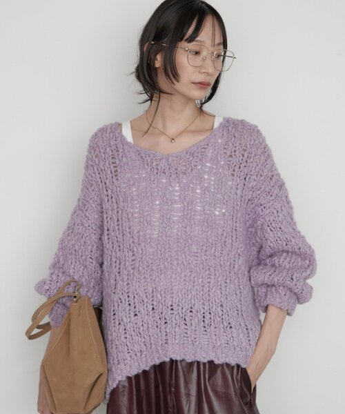 LOUNGEDRESS(ラウンジドレス)の「《前後着用可》ハンド2WAYニット(ニット/セーター・レディース・パープル/ピンク/オフホワイト・FREE)」の5枚目の写真