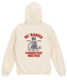 Ol' Basics(オール・ベーシックス) プルパーカー スウェット ワーカーイラスト バックプリント 裏毛 トップス レディース ユニセックス