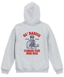 Ol' Basics(オール・ベーシックス) プルパーカー スウェット ワーカーイラスト バックプリント 裏毛 トップス レディース ユニセックス