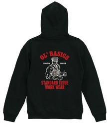 Ol' Basics(オール・ベーシックス) プルパーカー スウェット ワーカーイラスト バックプリント 裏毛 トップス レディース ユニセックス