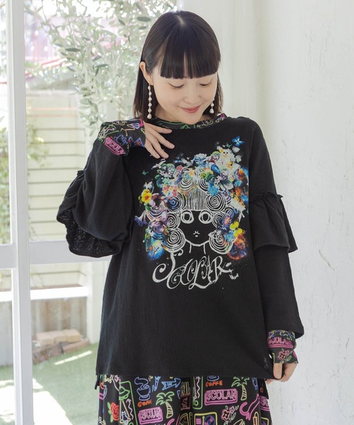 ScoLar(スカラー)の「163660:花蝶スカラーちゃん ジャガードプルオーバー(Tシャツ/カットソー・レディース・ブラック/オフホワイト・M)」の1枚目の写真