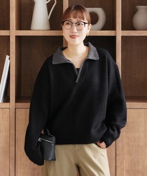配色ポロ襟スキッパーニット