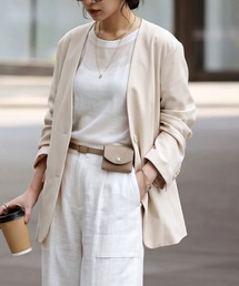 アイボリー」に該当するレディースのノーカラージャケットファッション
