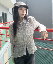 WEGO/【26年秋冬新作】フロントシャーリングチェックシャツ