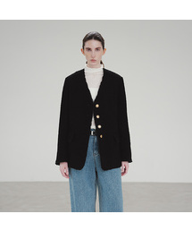 TIF WOOL FRINGE COLLARLESS BLAZER_2COLORS