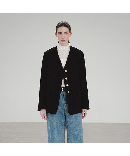 MOHAN（モハン）の「TIF WOOL FRINGE COLLARLESS BLAZER_2COLORS（その他アウター・レディース・アイボリー/ブラック・SMALL/MEDIUM/X-SMALL）」の2枚目の写真