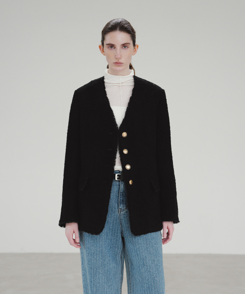 MOHAN（モハン）の「TIF WOOL FRINGE COLLARLESS BLAZER_2COLORS（その他アウター・レディース・アイボリー/ブラック・SMALL/MEDIUM/X-SMALL）」の5枚目の写真
