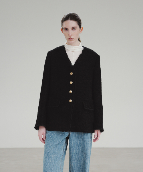 MOHAN（モハン）の「TIF WOOL FRINGE COLLARLESS BLAZER_2COLORS（その他アウター・レディース・アイボリー/ブラック・SMALL/MEDIUM/X-SMALL）」の4枚目の写真