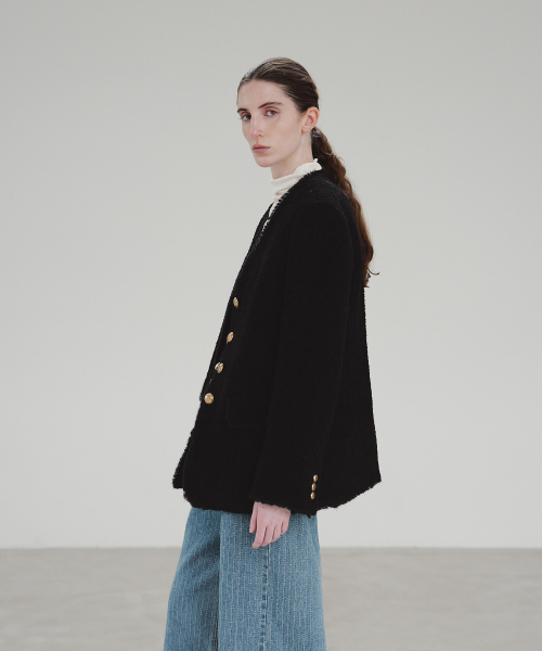 MOHAN（モハン）の「TIF WOOL FRINGE COLLARLESS BLAZER_2COLORS（その他アウター・レディース・アイボリー/ブラック・SMALL/MEDIUM/X-SMALL）」の3枚目の写真