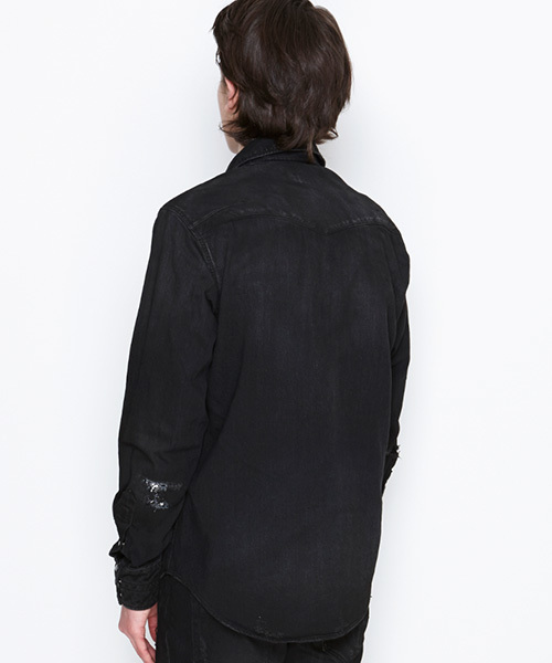 NUMBER (N)INE(ナンバーナイン)の「PULLOVER WESTERN SHIRTS_DENIM(DAMAGE_NOTE)(シャツ/ブラウス・メンズ・ブラック×ブラック/ブルー・4/3/2)」の11枚目の写真
