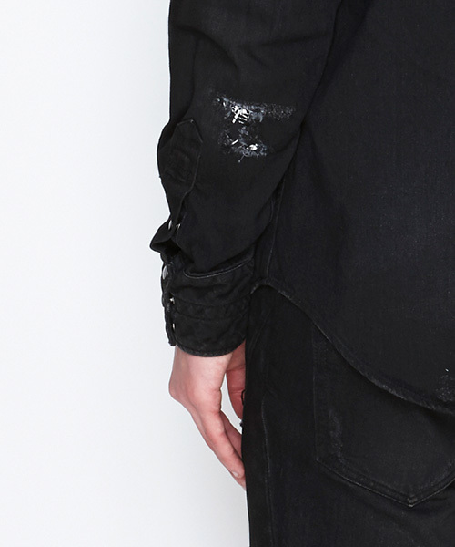 NUMBER (N)INE(ナンバーナイン)の「PULLOVER WESTERN SHIRTS_DENIM(DAMAGE_NOTE)(シャツ/ブラウス・メンズ・ブラック×ブラック/ブルー・4/3/2)」の12枚目の写真