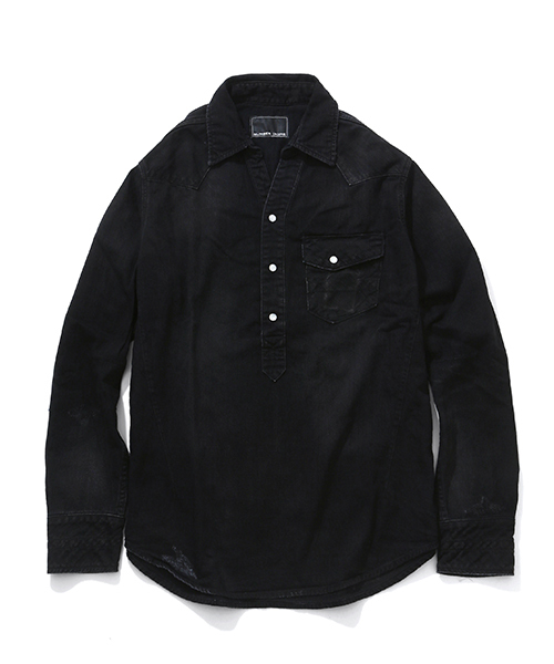 NUMBER (N)INE(ナンバーナイン)の「PULLOVER WESTERN SHIRTS_DENIM(DAMAGE_NOTE)(シャツ/ブラウス・メンズ・ブラック×ブラック/ブルー・4/3/2)」の13枚目の写真