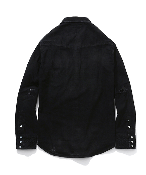 NUMBER (N)INE(ナンバーナイン)の「PULLOVER WESTERN SHIRTS_DENIM(DAMAGE_NOTE)(シャツ/ブラウス・メンズ・ブラック×ブラック/ブルー・4/3/2)」の14枚目の写真