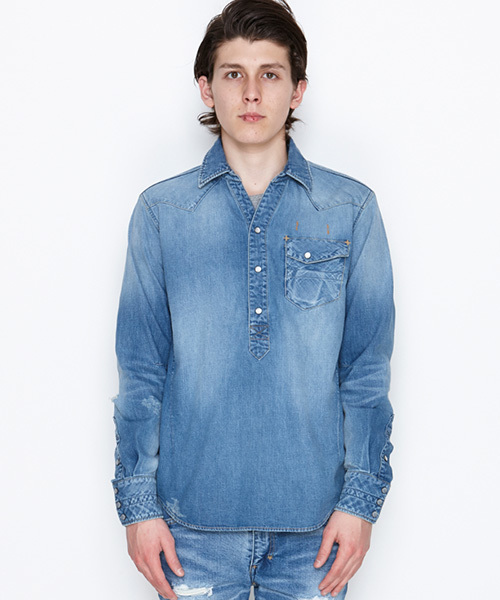 NUMBER (N)INE(ナンバーナイン)の「PULLOVER WESTERN SHIRTS_DENIM(DAMAGE_NOTE)(シャツ/ブラウス・メンズ・ブラック×ブラック/ブルー・4/3/2)」の17枚目の写真