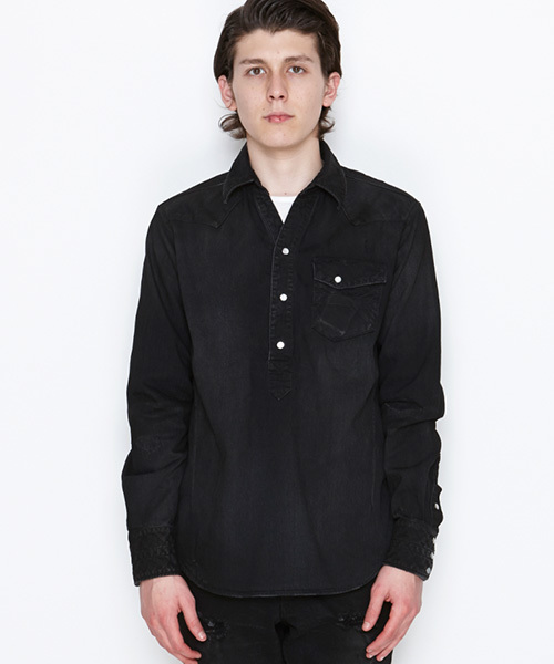 NUMBER (N)INE(ナンバーナイン)の「PULLOVER WESTERN SHIRTS_DENIM(DAMAGE_NOTE)(シャツ/ブラウス・メンズ・ブラック×ブラック/ブルー・4/3/2)」の20枚目の写真