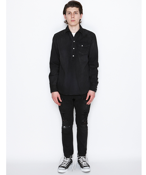 NUMBER (N)INE(ナンバーナイン)の「PULLOVER WESTERN SHIRTS_DENIM(DAMAGE_NOTE)(シャツ/ブラウス・メンズ・ブラック×ブラック/ブルー・4/3/2)」の21枚目の写真