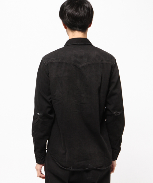 NUMBER (N)INE(ナンバーナイン)の「PULLOVER WESTERN SHIRTS_DENIM(DAMAGE_NOTE)(シャツ/ブラウス・メンズ・ブラック×ブラック/ブルー・4/3/2)」の9枚目の写真