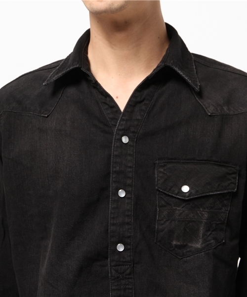 NUMBER (N)INE(ナンバーナイン)の「PULLOVER WESTERN SHIRTS_DENIM(DAMAGE_NOTE)(シャツ/ブラウス・メンズ・ブラック×ブラック/ブルー・4/3/2)」の10枚目の写真