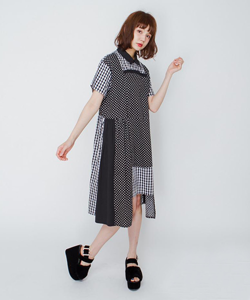 merry jenny（メリージェニー）の「パッチワークワンピース（ワンピース・レディース・ブラック/オフホワイト・FREE）」の2枚目の写真