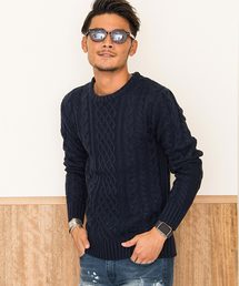 『vicci/ヴィッチ』ケーブル編みクルーネック長袖ニットセーター