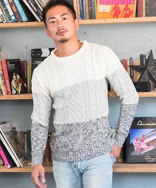 Vicci(ビッチ)の「『vicci/ヴィッチ』ケーブル編みクルーネック長袖ニットセーター(ニット/セーター・メンズ・ホワイト系その他/ホワイト系その他3/ワインレッド/ホワイト系その他6/ブラック/ブラック系その他2/グレー系その他/ブラック系その他/ミックスグレー/ネイビー/アイボリー/ホワイト系その他2/ホワイト系その他4/ホワイト系その他5/ライトグレー/キャメル/ベージュ/オフホワイト/パープル/レッド/カーキ/ホワイト系その他7/インディゴブルー/ピンク/ロイヤルブルー/モカ/グリーン・L/M/LARGE/44/MEDIUM/46/XL)」の10枚目の写真