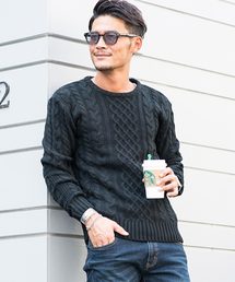 『vicci/ヴィッチ』ケーブル編みクルーネック長袖ニットセーター