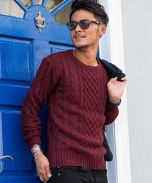『vicci/ヴィッチ』ケーブル編みクルーネック長袖ニットセーター