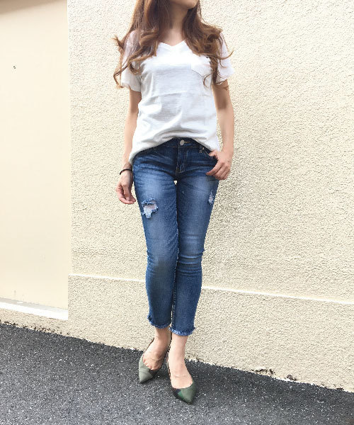 meJane（ミージェーン）の「ストレッチデニム裾フリンジスキニーパンツ（デニムパンツ・レディース・インディゴブルー/ブルー/ダークネイビー・L/SS/M/S/P）」の7枚目の写真