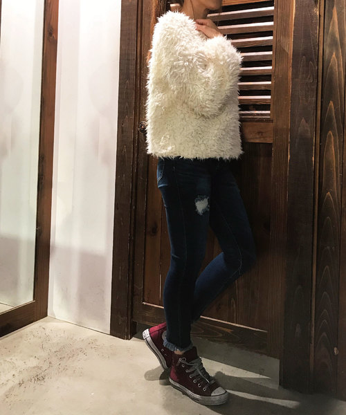 meJane（ミージェーン）の「ストレッチデニム裾フリンジスキニーパンツ（デニムパンツ・レディース・インディゴブルー/ブルー/ダークネイビー・L/SS/M/S/P）」の11枚目の写真