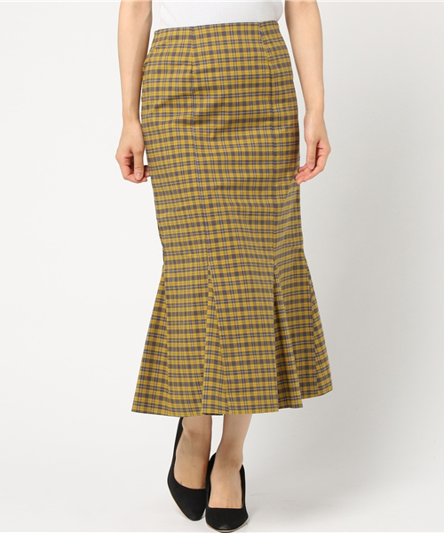 LOWRYS FARM（ローリーズファーム）の「チェックマーメイドスカート　766881 （スカート・レディース・ベージュ/イエロー/ネイビー・LARGE/MEDIUM）」の3枚目の写真