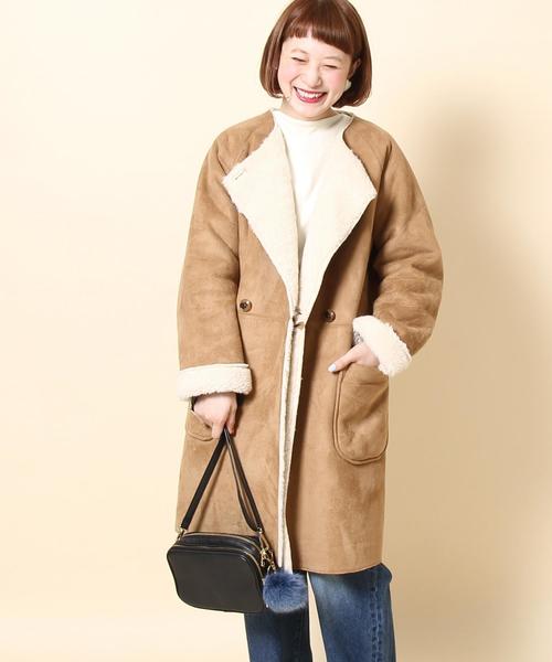 coen（コーエン）の「フェイクムートンノーカラーコート§（ムートン