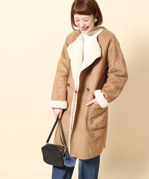 coen（コーエン）の「フェイクムートンノーカラーコート§（ムートンコート・レディース・ネイビー/グレー/ベージュ・LARGE/MEDIUM）」の17枚目の写真