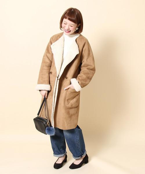 coen（コーエン）の「フェイクムートンノーカラーコート§（ムートンコート・レディース・ネイビー/グレー/ベージュ・LARGE/MEDIUM）」の18枚目の写真