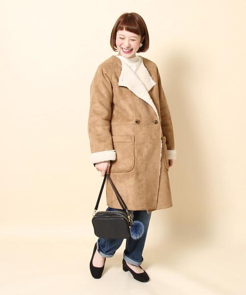 coen（コーエン）の「フェイクムートンノーカラーコート§（ムートンコート・レディース・ネイビー/グレー/ベージュ・LARGE/MEDIUM）」の19枚目の写真