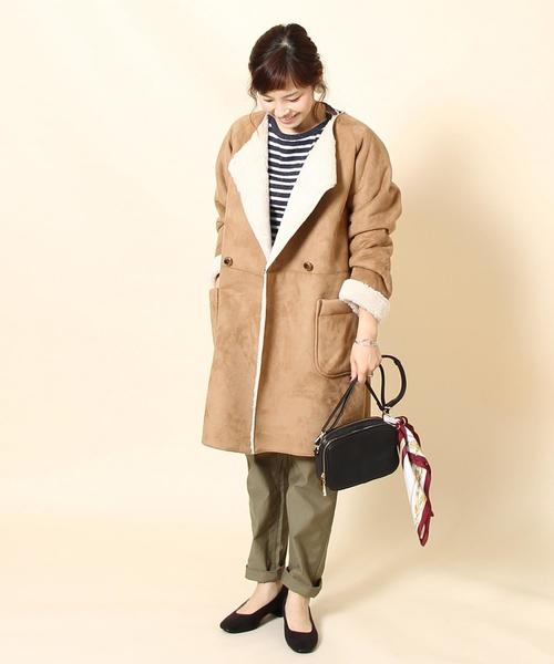 coen（コーエン）の「フェイクムートンノーカラーコート§（ムートンコート・レディース・ネイビー/グレー/ベージュ・LARGE/MEDIUM）」の21枚目の写真