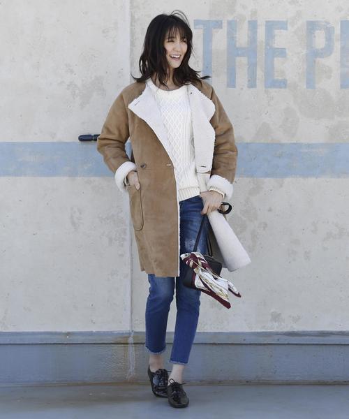 coen（コーエン）の「フェイクムートンノーカラーコート§（ムートンコート・レディース・ネイビー/グレー/ベージュ・LARGE/MEDIUM）」の10枚目の写真