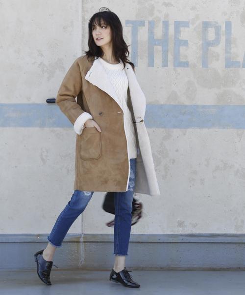 coen（コーエン）の「フェイクムートンノーカラーコート§（ムートンコート・レディース・ネイビー/グレー/ベージュ・LARGE/MEDIUM）」の11枚目の写真